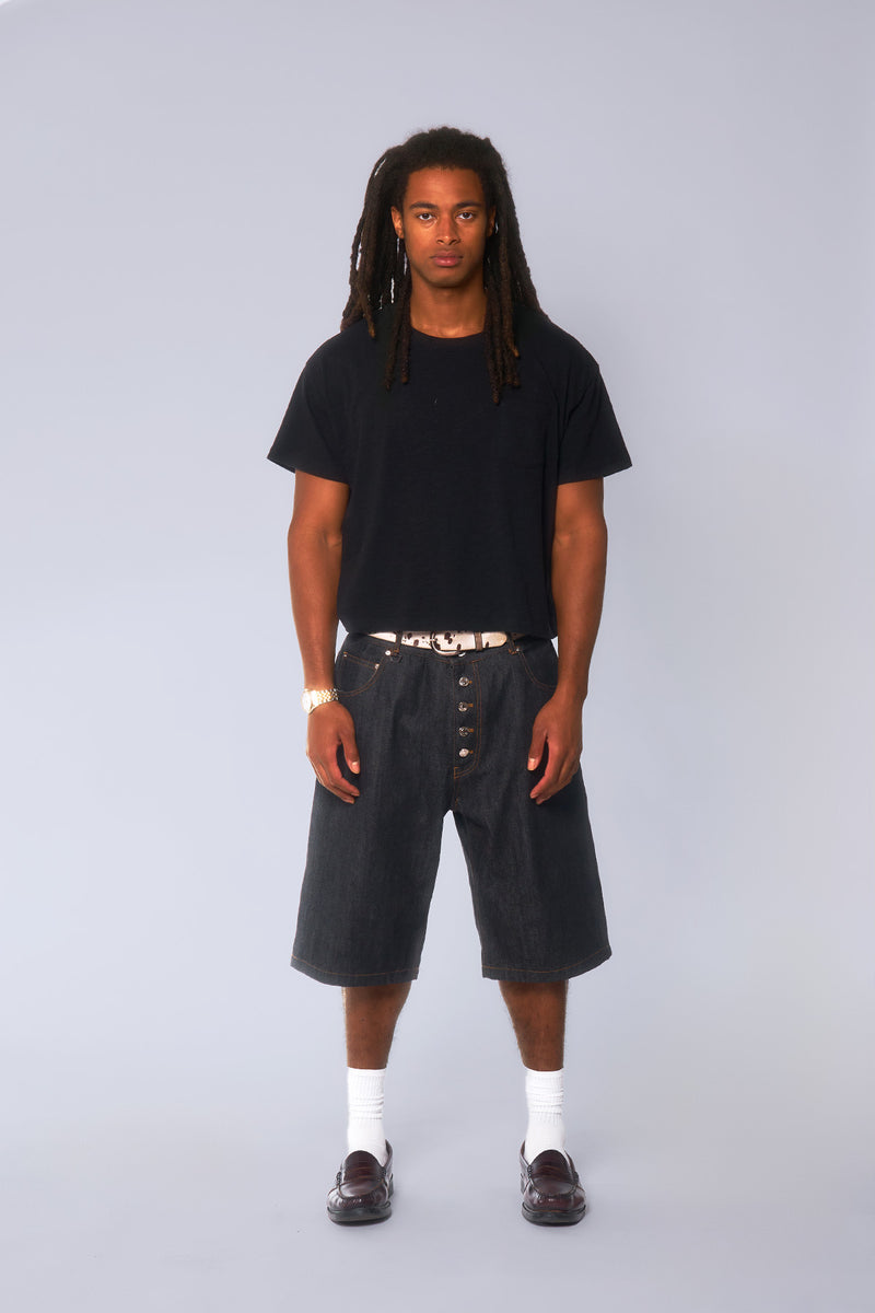 V2 - Raw Selvdege Japanese Denim Shorts in Black