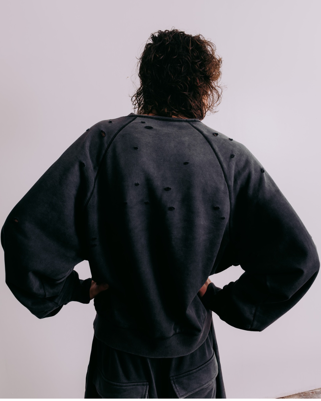 Vintage Black Sun Faded Distressed Raglan Crewneck