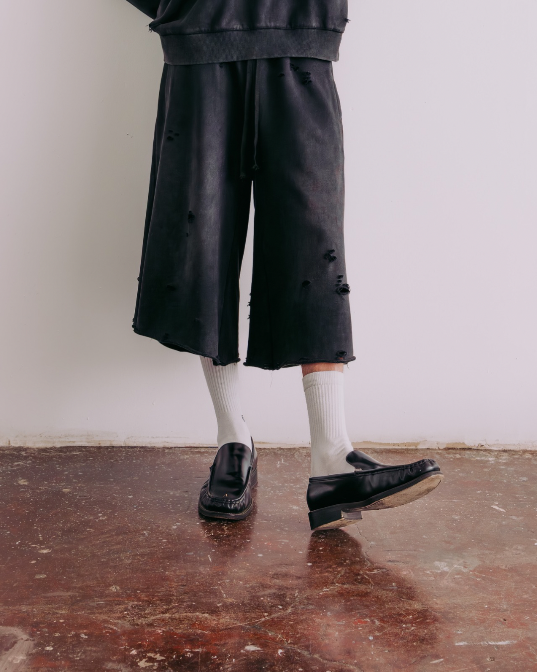 Vintage Black Sun Faded Distressed Sweat Shorts
