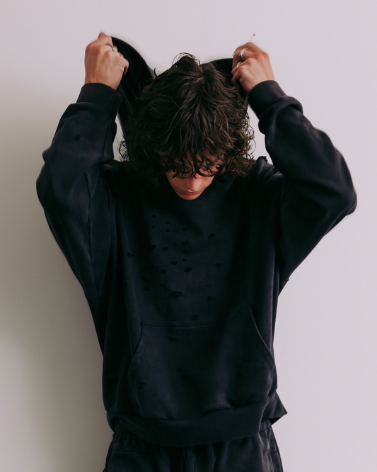 Vintage Black Sun Faded Distressed Hoodie