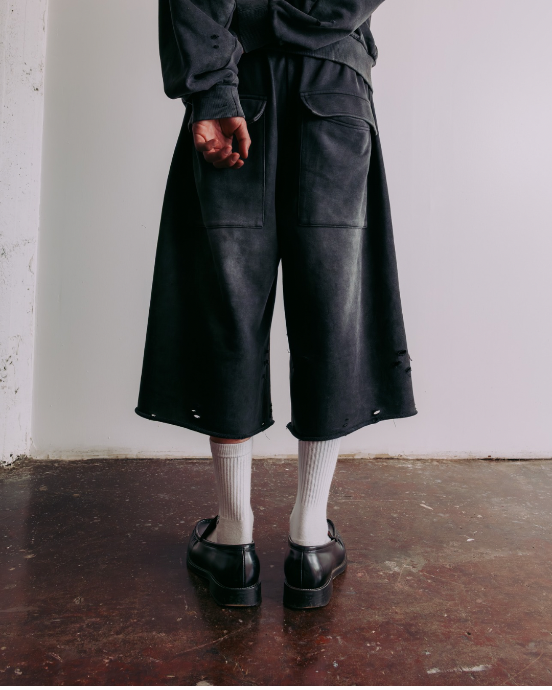 Vintage Black Sun Faded Distressed Sweat Shorts