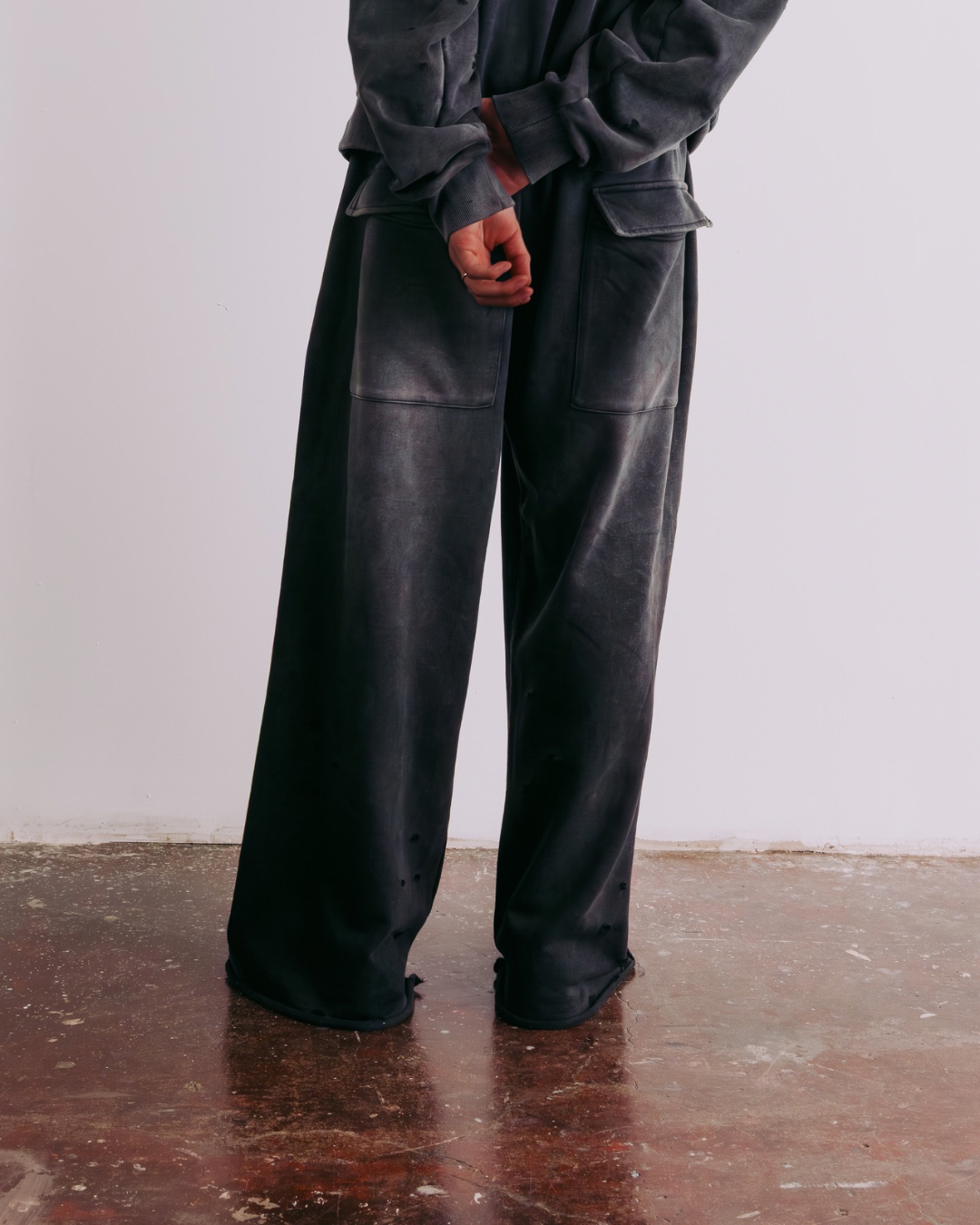 Vintage Black Sun Faded Distressed Sweat Pants