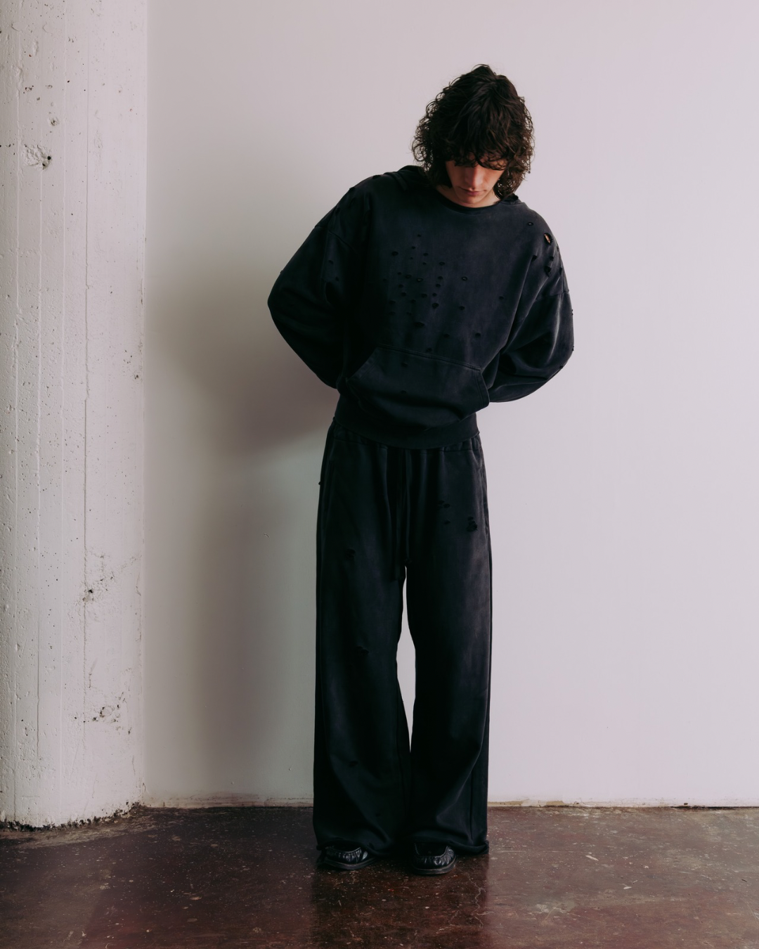 Vintage Black Sun Faded Distressed Sweat Pants
