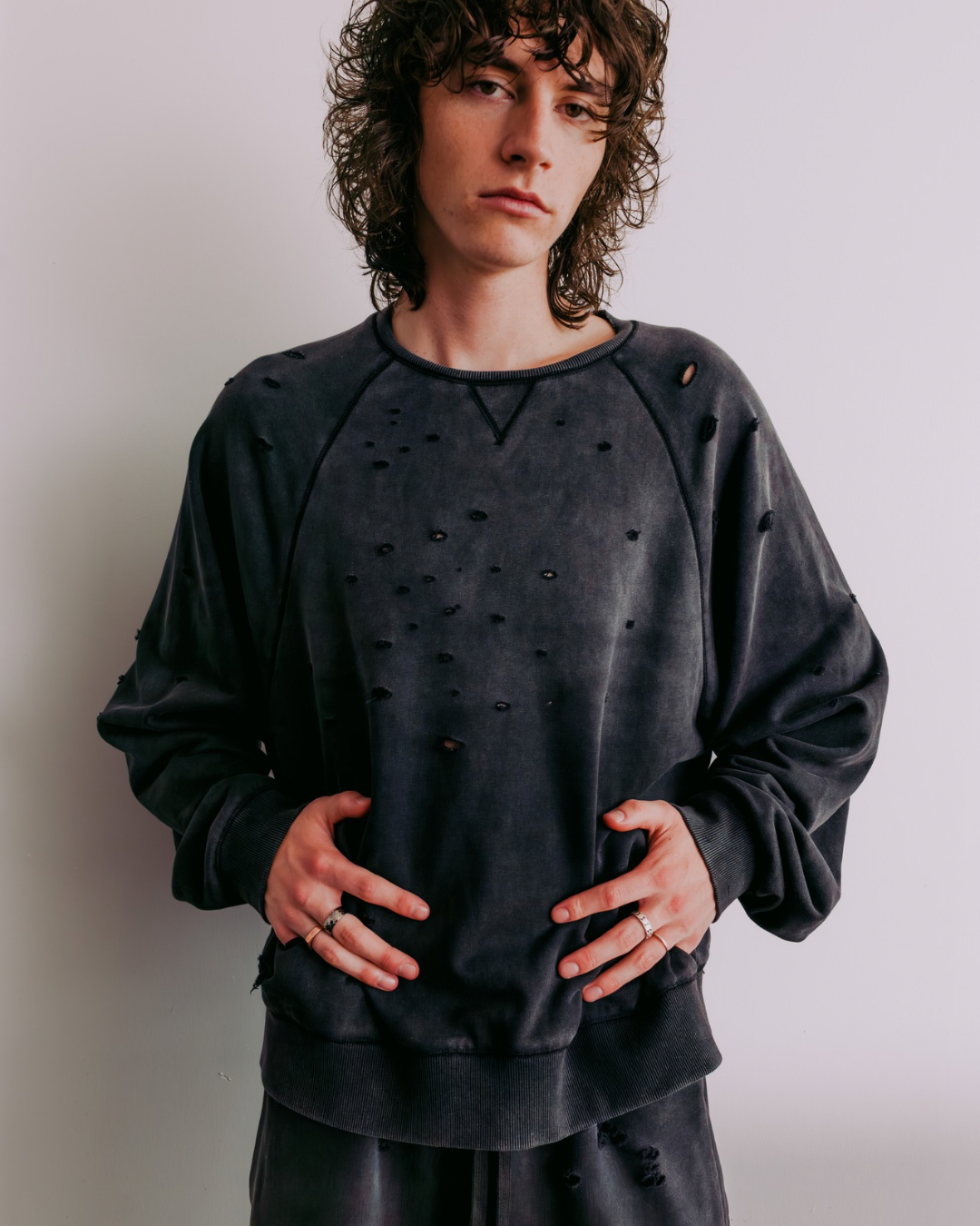 Vintage Black Sun Faded Distressed Raglan Crewneck