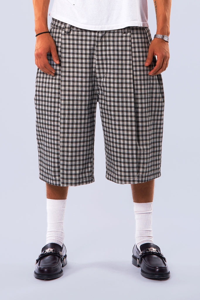 black-plaid-short-front-