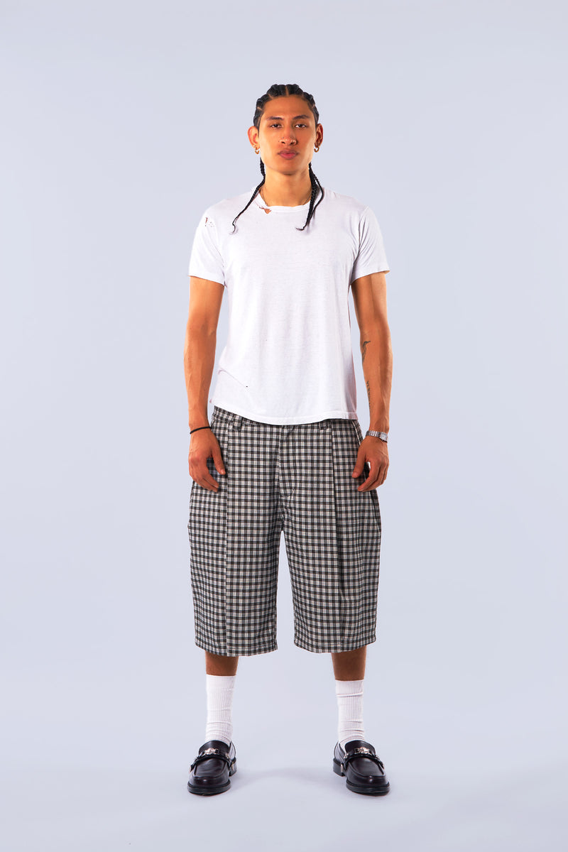 Midnight Canvas Pleated Plaid Denim Shorts – Neaux Doubt