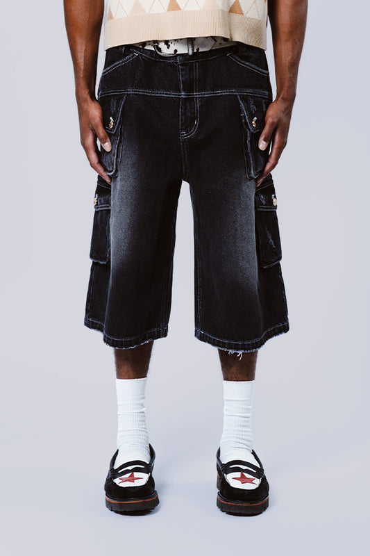 Multi-Pocket Denim Short Black