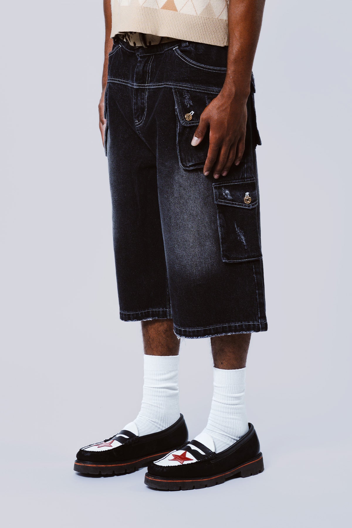 Multi-Pocket Denim Short Black