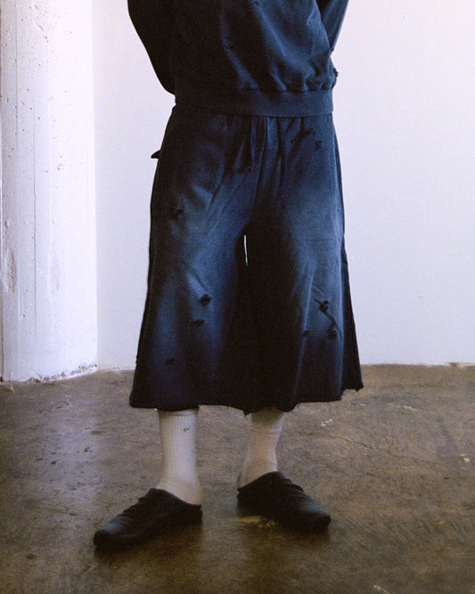 Navy Sun Faded Distressed Sweat Shorts