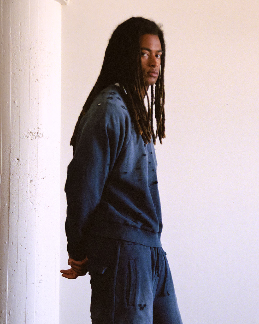 Navy Sun Faded Distressed Raglan Crewneck