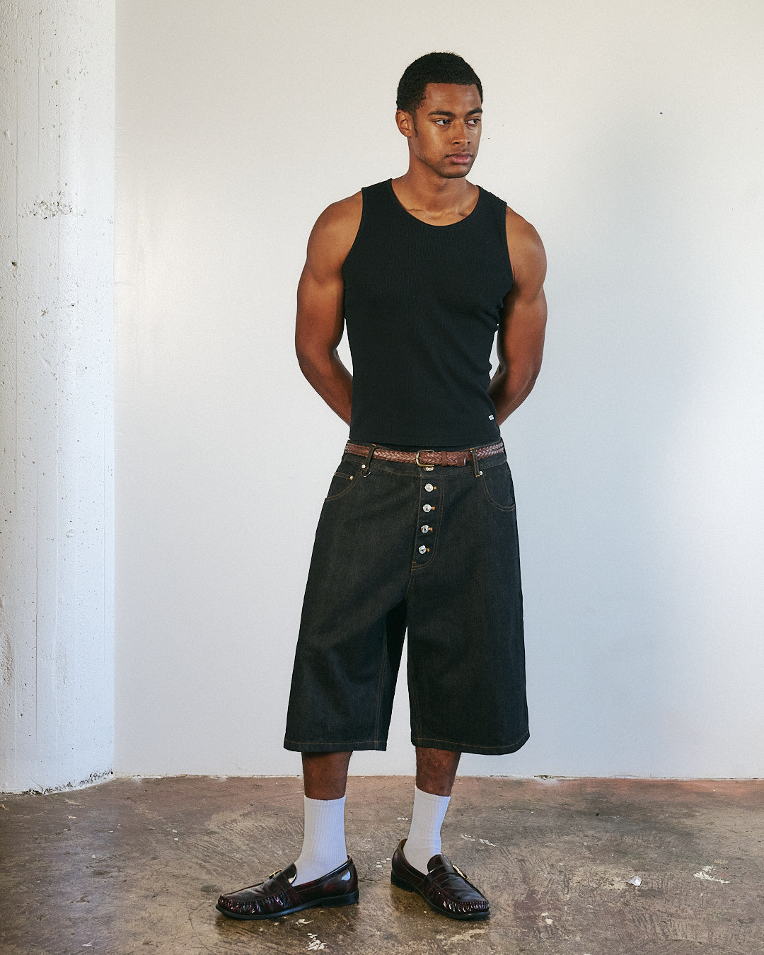 V2 Raw Selvdege Japanese Denim Shorts in Black