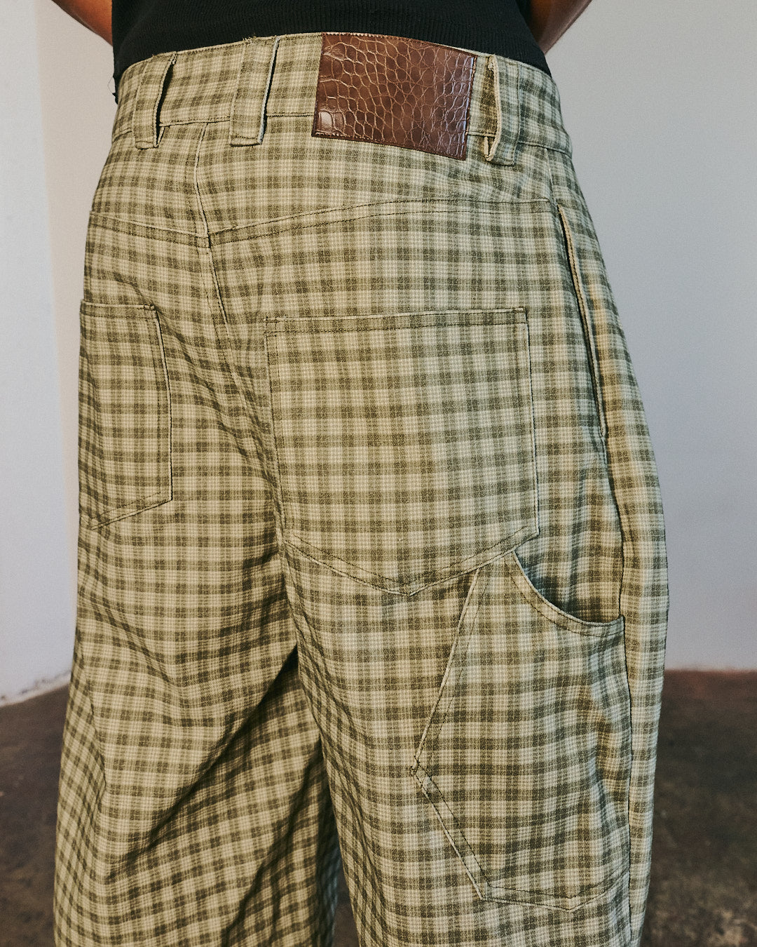 Canvas Green Pleated Plaid Denim Shorts
