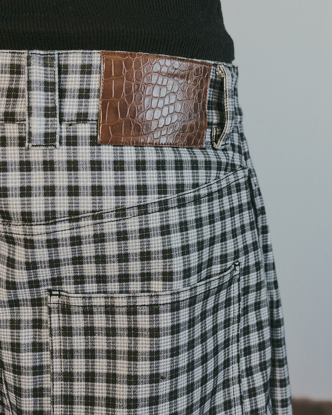 Midnight Canvas Pleated Plaid Denim Shorts