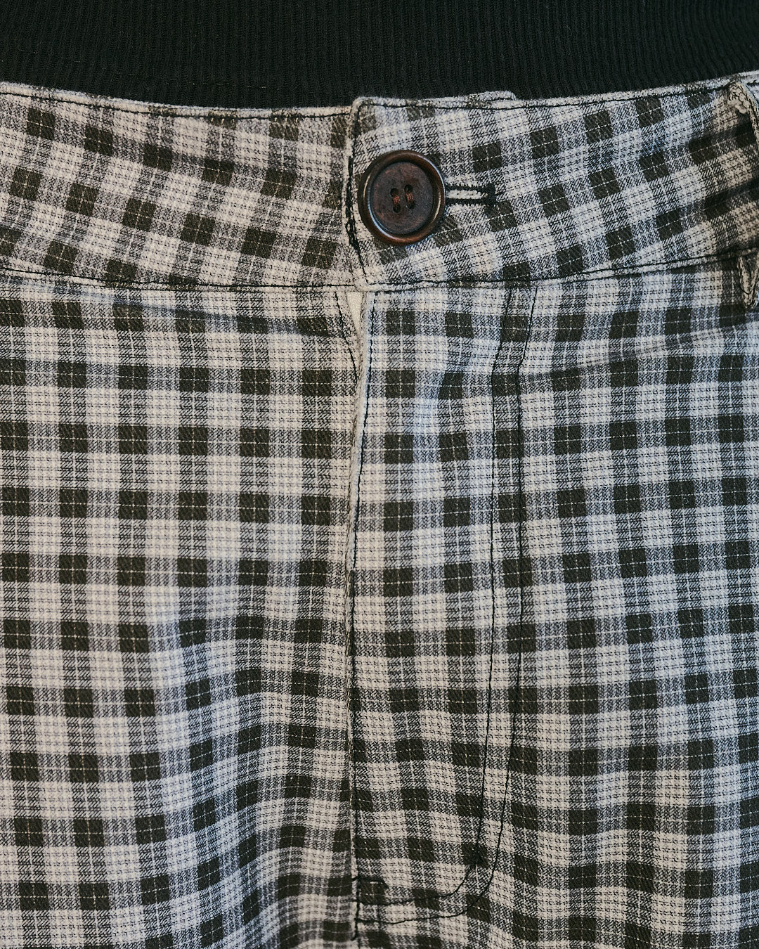 Midnight Canvas Pleated Plaid Denim Shorts