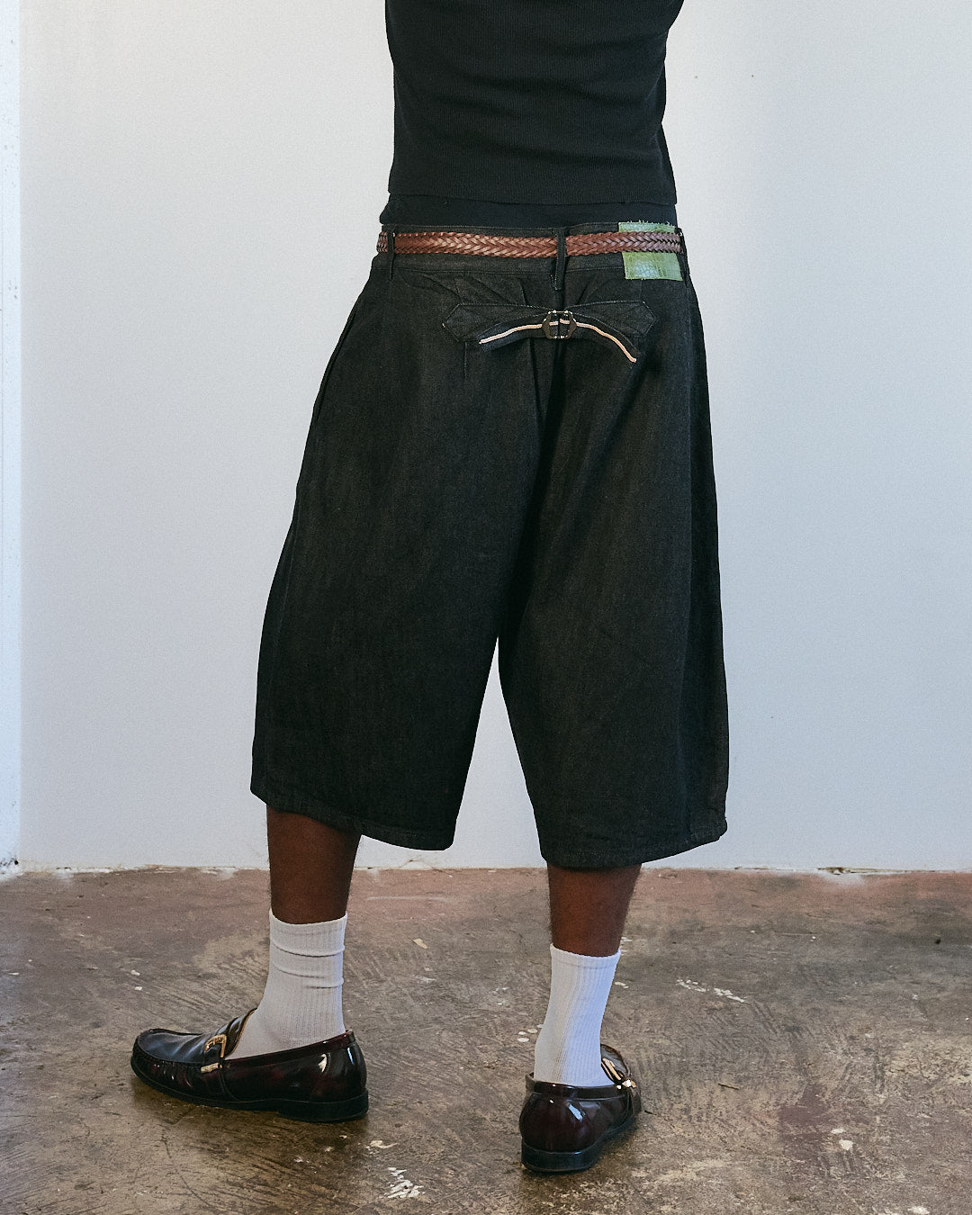V3 Pleated Raw Selvedge Japanese Denim Shorts Black