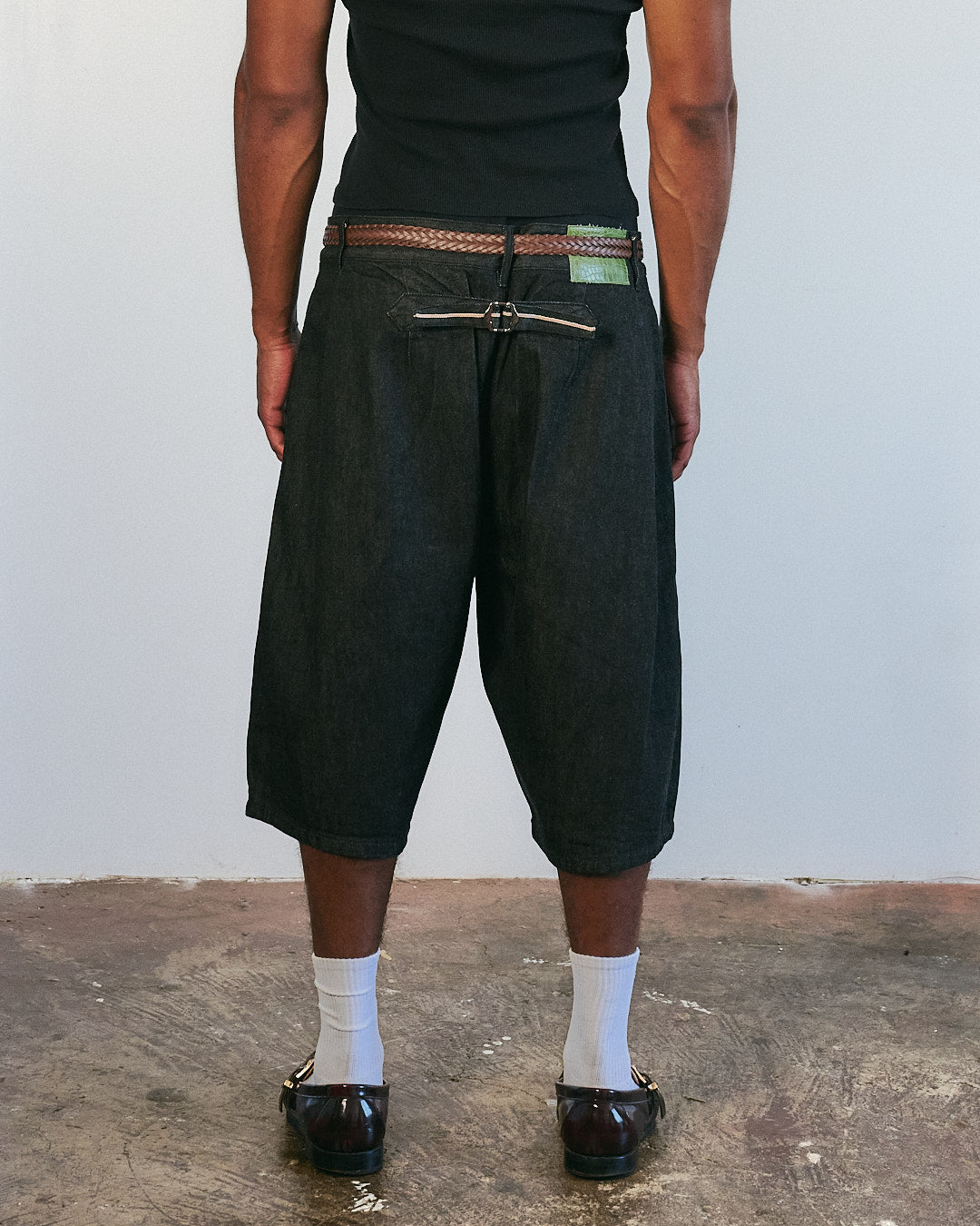 V3 Pleated Raw Selvedge Japanese Denim Shorts Black