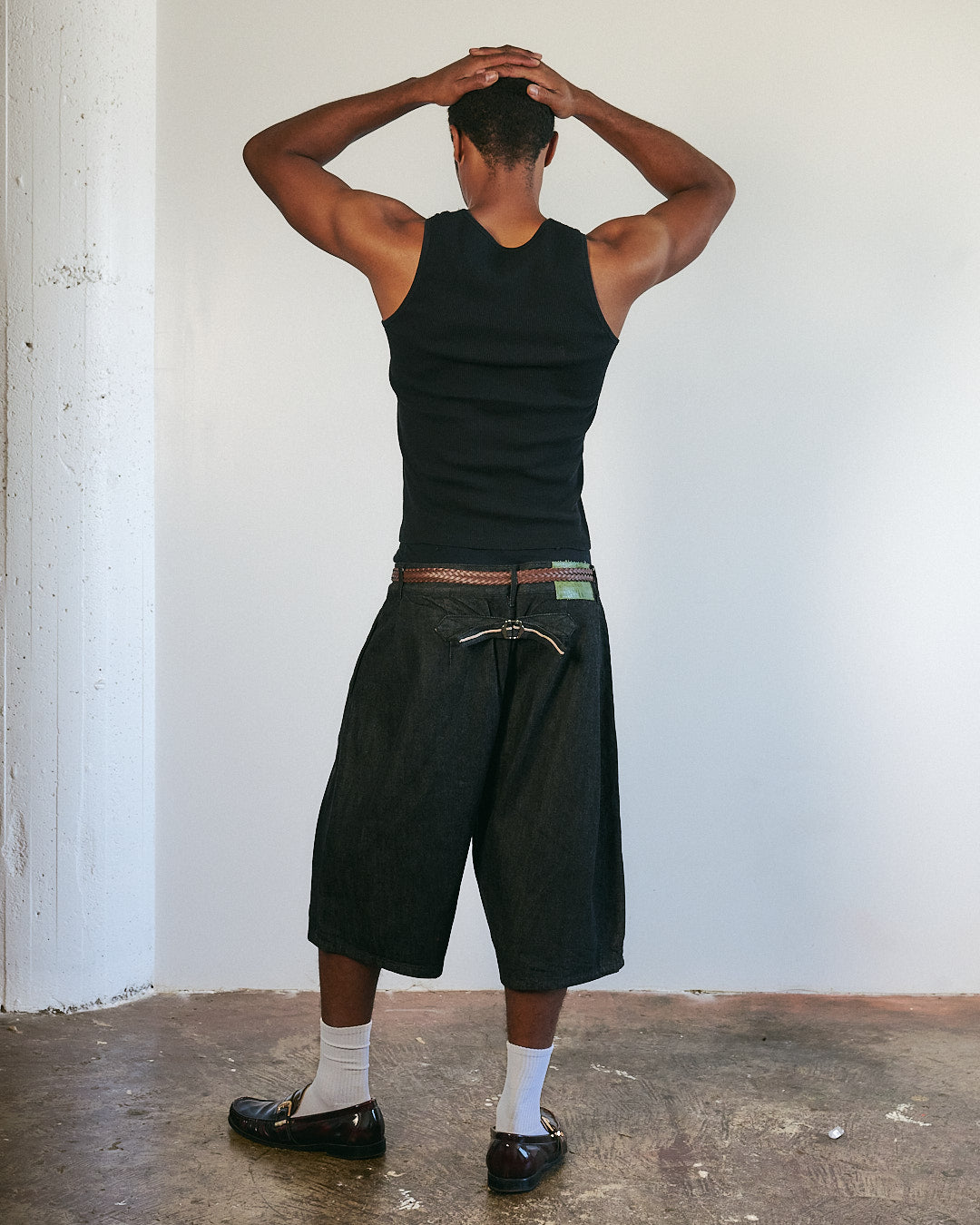 V3 Pleated Raw Selvedge Japanese Denim Shorts Black