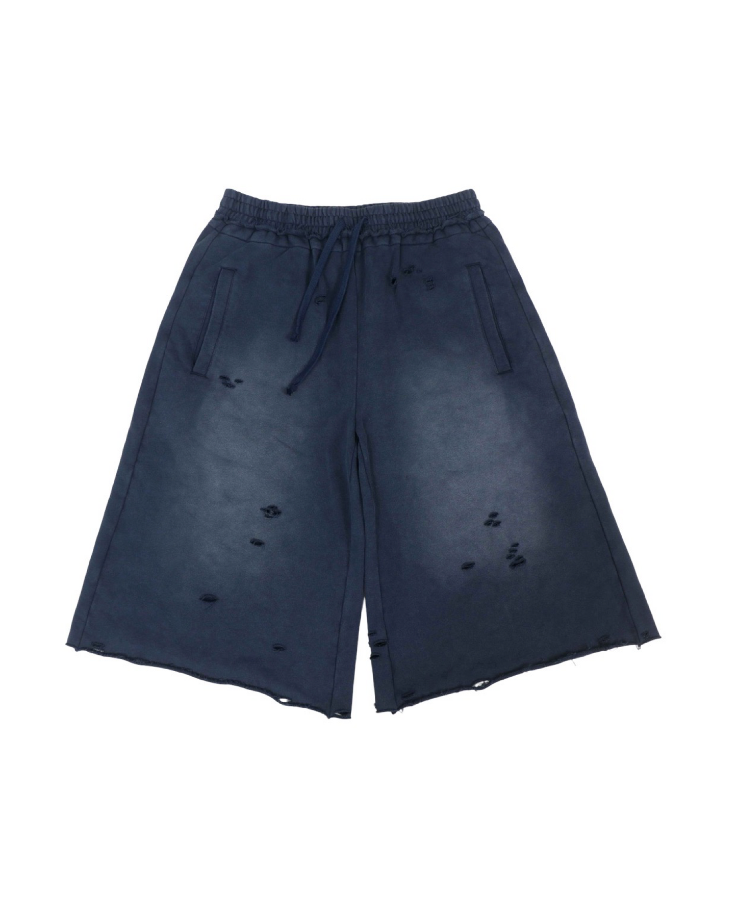 Navy Sun Faded Distressed Sweat Shorts
