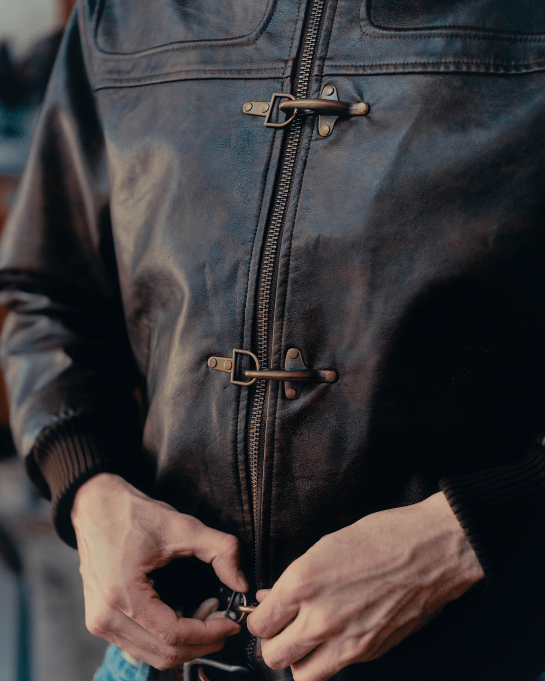 V1 Brown Fireman Clasp Leather Jacket – Neaux Doubt