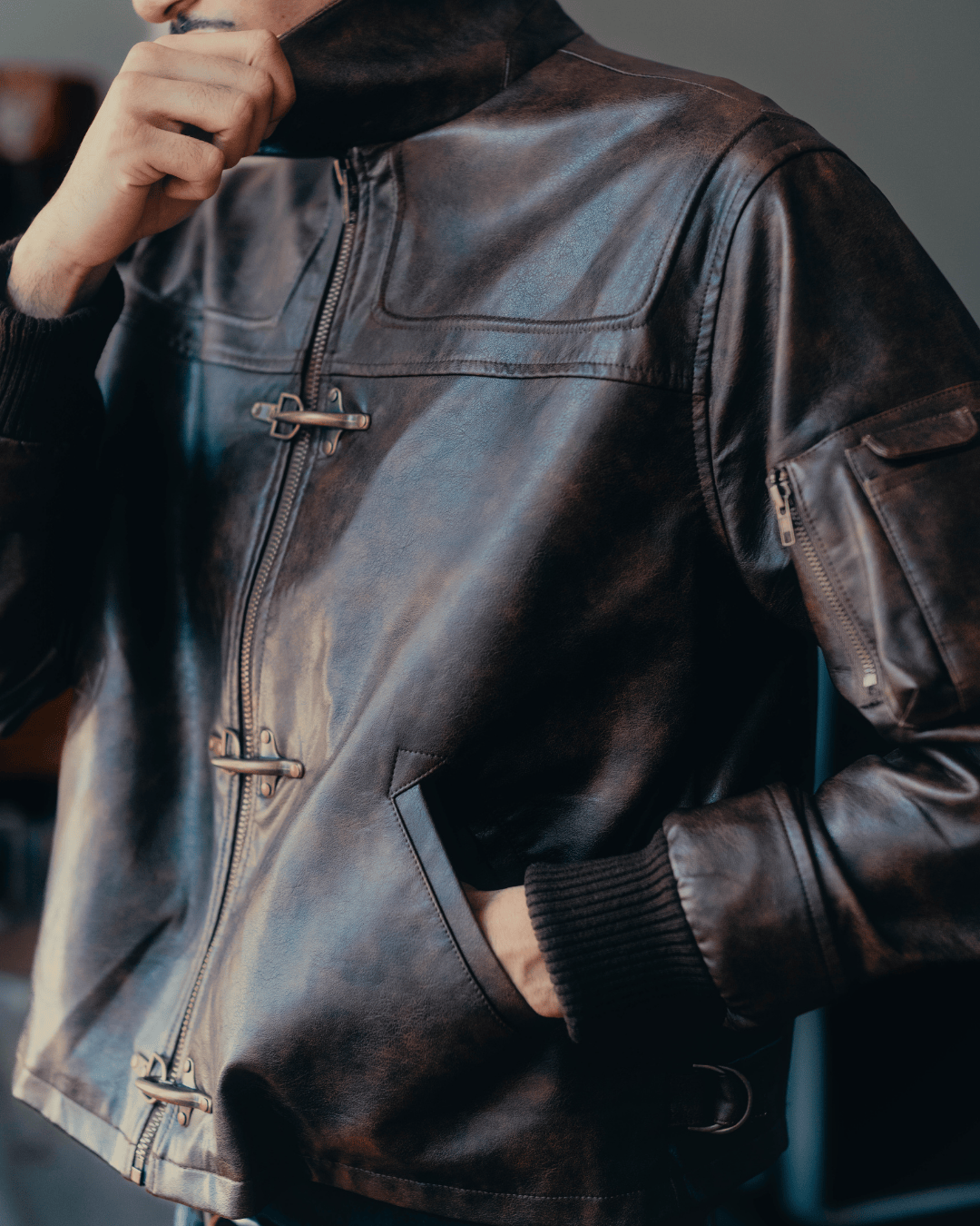 V1 Brown Fireman Clasp Leather Jacket – Neaux Doubt
